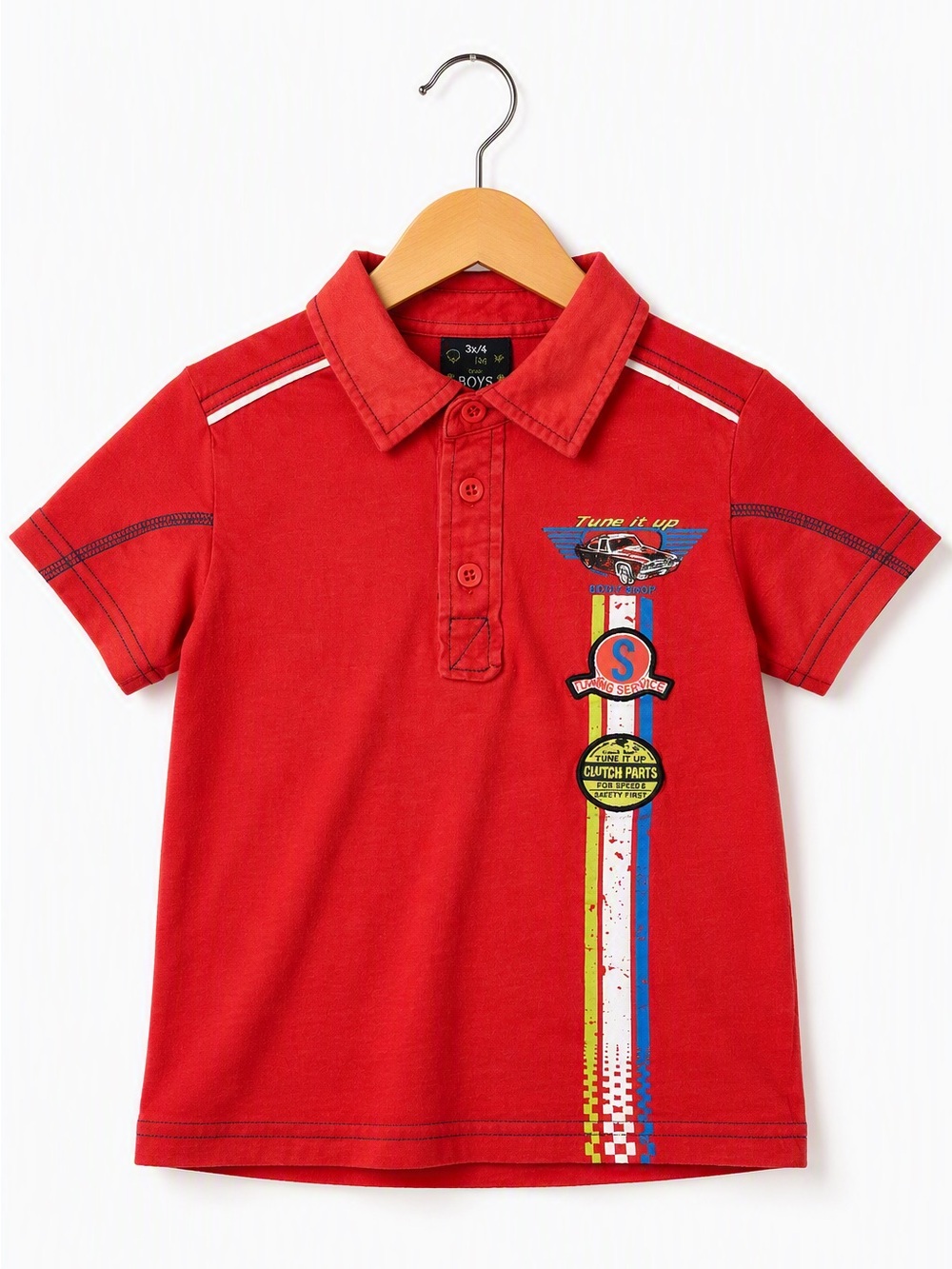 Vintage Y2K Nass Boys Red Hot Rod Race Car Polo Shirt Size 3x/4 Retro